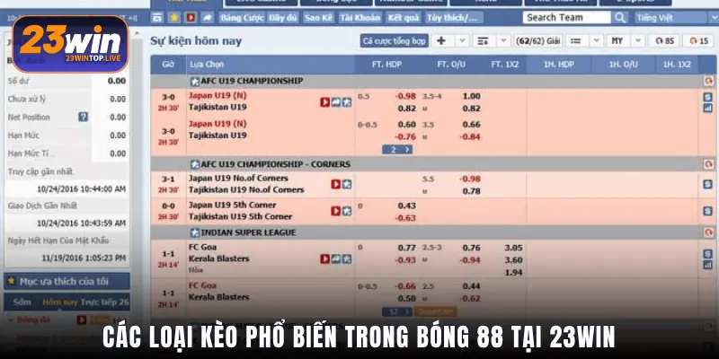 Các loại kèo phổ biến trong Bóng 88 tại 23WIN