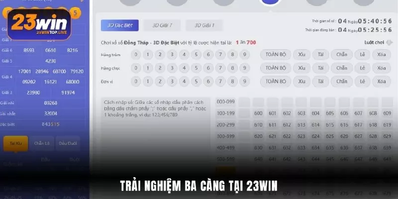 Trải nghiệm ba càng tại 23Win